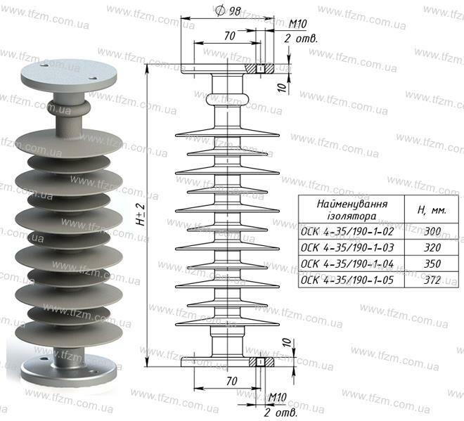 Изолятор ОСК 4-35/190-1-02, ОСК 4-35/190-1-03, ОСК 4-35/190-1-04, ОСК 4-35/190-1-05   